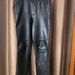 Women's Black Leather Straight Leg Pants